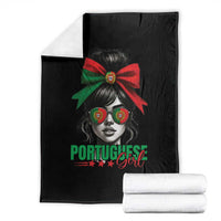 Portuguese Girl Throw Blanket Messy Bun Portugal Flag Roots Heritage Pride Gift - Wonder Print Shop