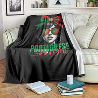Portuguese Girl Throw Blanket Messy Bun Portugal Flag Roots Heritage Pride Gift - Wonder Print Shop