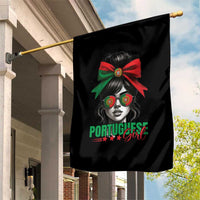 Portuguese Girl Garden Flag Messy Bun Portugal Flag Roots Heritage Pride Gift - Wonder Print Shop
