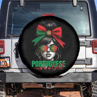 Portuguese Girl Spare Tire Cover Messy Bun Portugal Flag Roots Heritage Pride Gift - Wonder Print Shop