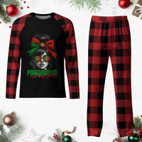 Portuguese Girl Plaid Pajama Set Messy Bun Portugal Flag Roots Heritage Pride Gift - Wonder Print Shop