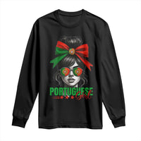 Portuguese Girl Long Sleeve Shirt Messy Bun Portugal Flag Roots Heritage Pride Gift - Wonder Print Shop
