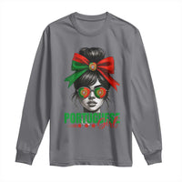 Portuguese Girl Long Sleeve Shirt Messy Bun Portugal Flag Roots Heritage Pride Gift - Wonder Print Shop