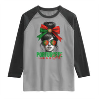 Portuguese Girl Raglan Shirt Messy Bun Portugal Flag Roots Heritage Pride Gift - Wonder Print Shop