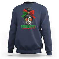 Portuguese Girl Sweatshirt Messy Bun Portugal Flag Roots Heritage Pride Gift - Wonder Print Shop