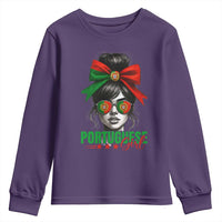 Portuguese Girl Youth Sweatshirt Messy Bun Portugal Flag Roots Heritage Pride Gift - Wonder Print Shop