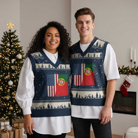 Portuguese American Flag V-Neck Knit Sweater Vest Retro Vintage USA Portugal Roots Heritage Pride - Wonder Print Shop