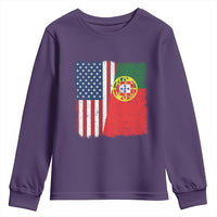 Portuguese American Flag Youth Sweatshirt Retro Vintage USA Portugal Roots Heritage Pride - Wonder Print Shop