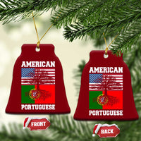 American Grown Portuguese Roots Ceramic Ornament Distressed Tree Portugal USA Flag - Wonder Print Shop