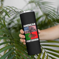 American Grown Portuguese Roots Skinny Tumbler Distressed Tree Portugal USA Flag - Wonder Print Shop