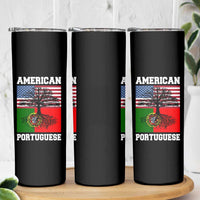 American Grown Portuguese Roots Skinny Tumbler Distressed Tree Portugal USA Flag - Wonder Print Shop