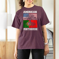 American Grown Portuguese Roots T Shirt For Women Distressed Tree Portugal USA Flag - Wonder Print Shop