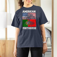 American Grown Portuguese Roots T Shirt For Women Distressed Tree Portugal USA Flag - Wonder Print Shop