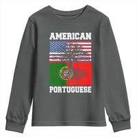 American Grown Portuguese Roots Youth Sweatshirt Distressed Tree Portugal USA Flag - Wonder Print Shop