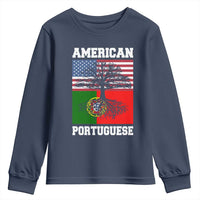 American Grown Portuguese Roots Youth Sweatshirt Distressed Tree Portugal USA Flag - Wonder Print Shop