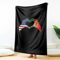 Portuguese American Flag Throw Blanket Vintage Portugal USA Flag Heart - Wonder Print Shop