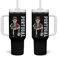 Portugal Soccer Tumbler With Handle Skeleton Portuguese Flag Futebol Football Player - Wonder Print Shop