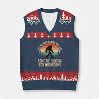 Bigfoot Mushroom Lovers V-Neck Knit Sweater Vest Retro Sasquatch Fungi Morel Mushroom