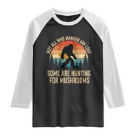 Bigfoot Mushroom Lovers Raglan Shirt Retro Sasquatch Fungi Morel Mushroom