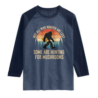 Bigfoot Mushroom Lovers Raglan Shirt Retro Sasquatch Fungi Morel Mushroom