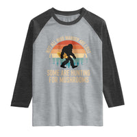 Bigfoot Mushroom Lovers Raglan Shirt Retro Sasquatch Fungi Morel Mushroom