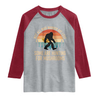 Bigfoot Mushroom Lovers Raglan Shirt Retro Sasquatch Fungi Morel Mushroom