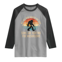 Bigfoot Mushroom Lovers Raglan Shirt Retro Sasquatch Fungi Morel Mushroom