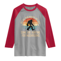Bigfoot Mushroom Lovers Raglan Shirt Retro Sasquatch Fungi Morel Mushroom
