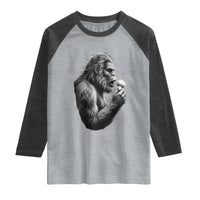 Bigfoot Mushroom Raglan Shirt Vintage Sasquatch Art Mystical Nature Lover Retro