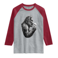 Bigfoot Mushroom Raglan Shirt Vintage Sasquatch Art Mystical Nature Lover Retro