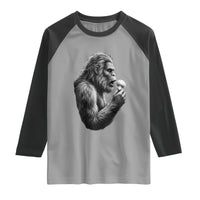 Bigfoot Mushroom Raglan Shirt Vintage Sasquatch Art Mystical Nature Lover Retro