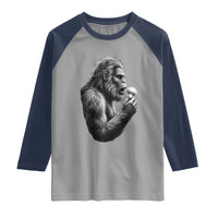 Bigfoot Mushroom Raglan Shirt Vintage Sasquatch Art Mystical Nature Lover Retro