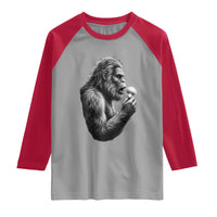 Bigfoot Mushroom Raglan Shirt Vintage Sasquatch Art Mystical Nature Lover Retro