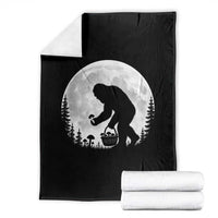 Bigfoot Mushroom Hunter Throw Blanket Vintage Sasquatch Art Mystical Nature Lover Retro Full Moon