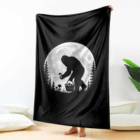 Bigfoot Mushroom Hunter Throw Blanket Vintage Sasquatch Art Mystical Nature Lover Retro Full Moon