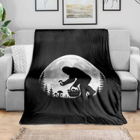 Bigfoot Mushroom Hunter Throw Blanket Vintage Sasquatch Art Mystical Nature Lover Retro Full Moon