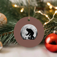 Bigfoot Mushroom Hunter Ceramic Ornament Vintage Sasquatch Art Mystical Nature Lover Retro Full Moon