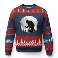 Bigfoot Mushroom Hunter Ugly Christmas Sweater Vintage Sasquatch Art Mystical Nature Lover Retro Full Moon