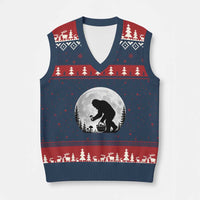 Bigfoot Mushroom Hunter V-Neck Knit Sweater Vest Vintage Sasquatch Art Mystical Nature Lover Retro Full Moon