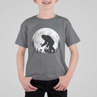 Bigfoot Mushroom Hunter T Shirt For Kid Vintage Sasquatch Art Mystical Nature Lover Retro Full Moon