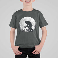 Bigfoot Mushroom Hunter T Shirt For Kid Vintage Sasquatch Art Mystical Nature Lover Retro Full Moon