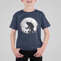 Bigfoot Mushroom Hunter T Shirt For Kid Vintage Sasquatch Art Mystical Nature Lover Retro Full Moon