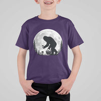 Bigfoot Mushroom Hunter T Shirt For Kid Vintage Sasquatch Art Mystical Nature Lover Retro Full Moon