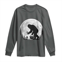 Bigfoot Mushroom Hunter Long Sleeve Shirt Vintage Sasquatch Art Mystical Nature Lover Retro Full Moon