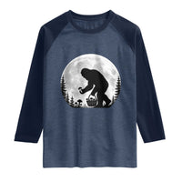 Bigfoot Mushroom Hunter Raglan Shirt Vintage Sasquatch Art Mystical Nature Lover Retro Full Moon