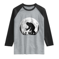 Bigfoot Mushroom Hunter Raglan Shirt Vintage Sasquatch Art Mystical Nature Lover Retro Full Moon