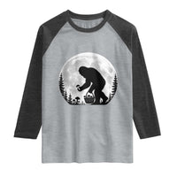Bigfoot Mushroom Hunter Raglan Shirt Vintage Sasquatch Art Mystical Nature Lover Retro Full Moon