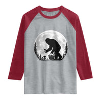 Bigfoot Mushroom Hunter Raglan Shirt Vintage Sasquatch Art Mystical Nature Lover Retro Full Moon