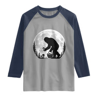 Bigfoot Mushroom Hunter Raglan Shirt Vintage Sasquatch Art Mystical Nature Lover Retro Full Moon