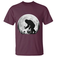 Bigfoot Mushroom Hunter T Shirt Vintage Sasquatch Art Mystical Nature Lover Retro Full Moon